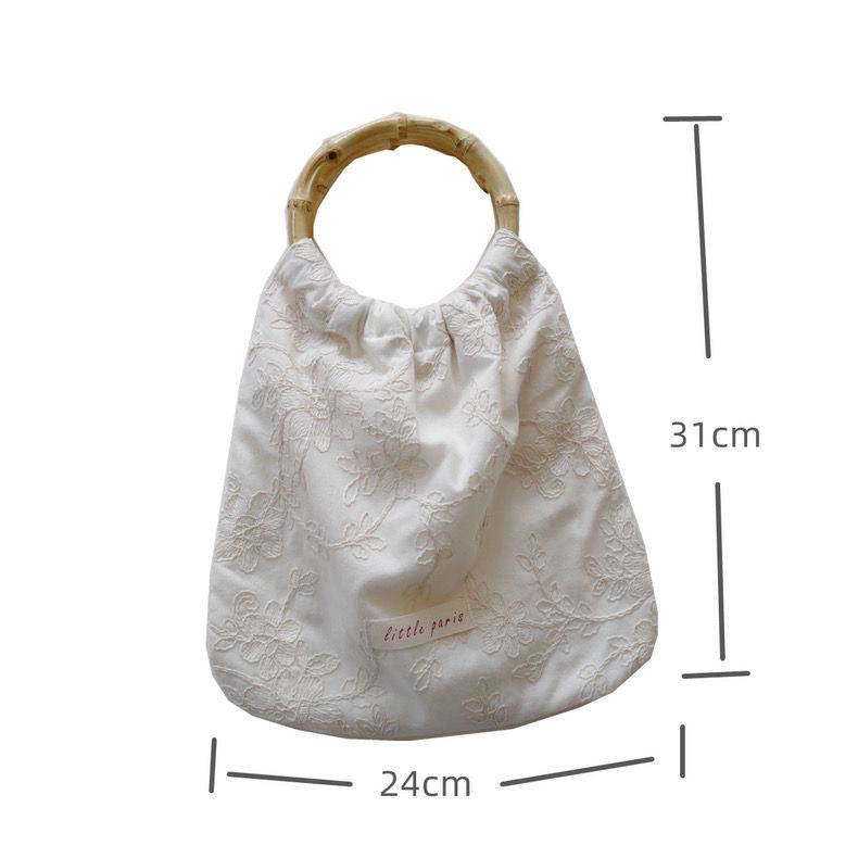 Ivory Lace Mini Bag with Bamboo Handle