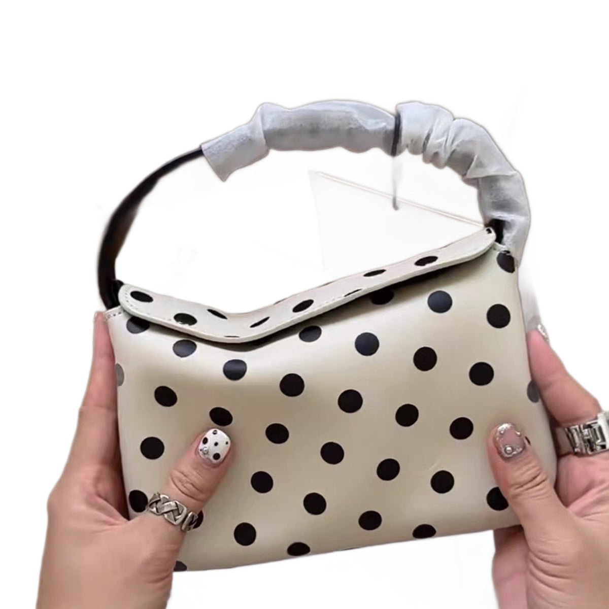 Ivory Polka Dot Flap Shoulder Bag