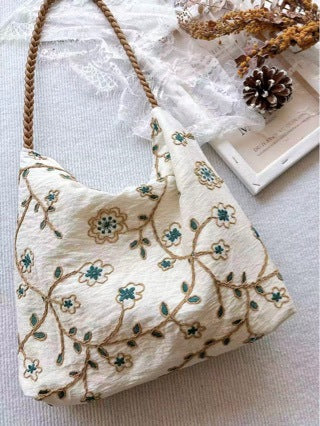 Embroidered Vine Canvas Tote
