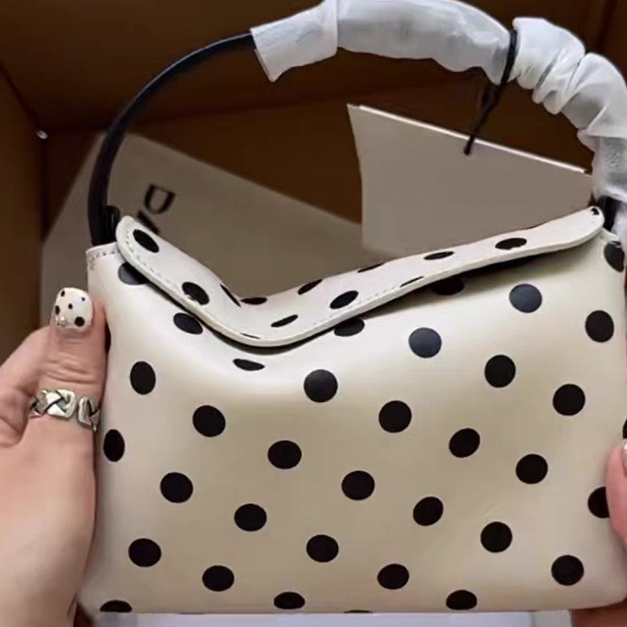 Ivory Polka Dot Flap Shoulder Bag