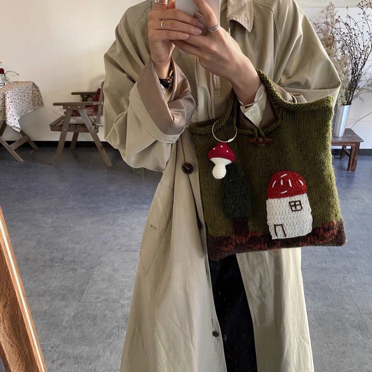 Forest Mushroom Knit Tote