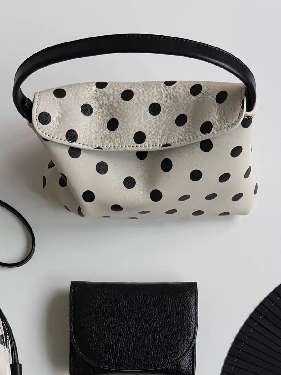 Ivory Polka Dot Flap Shoulder Bag