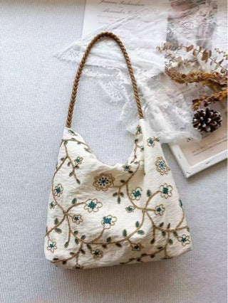 Embroidered Vine Canvas Tote