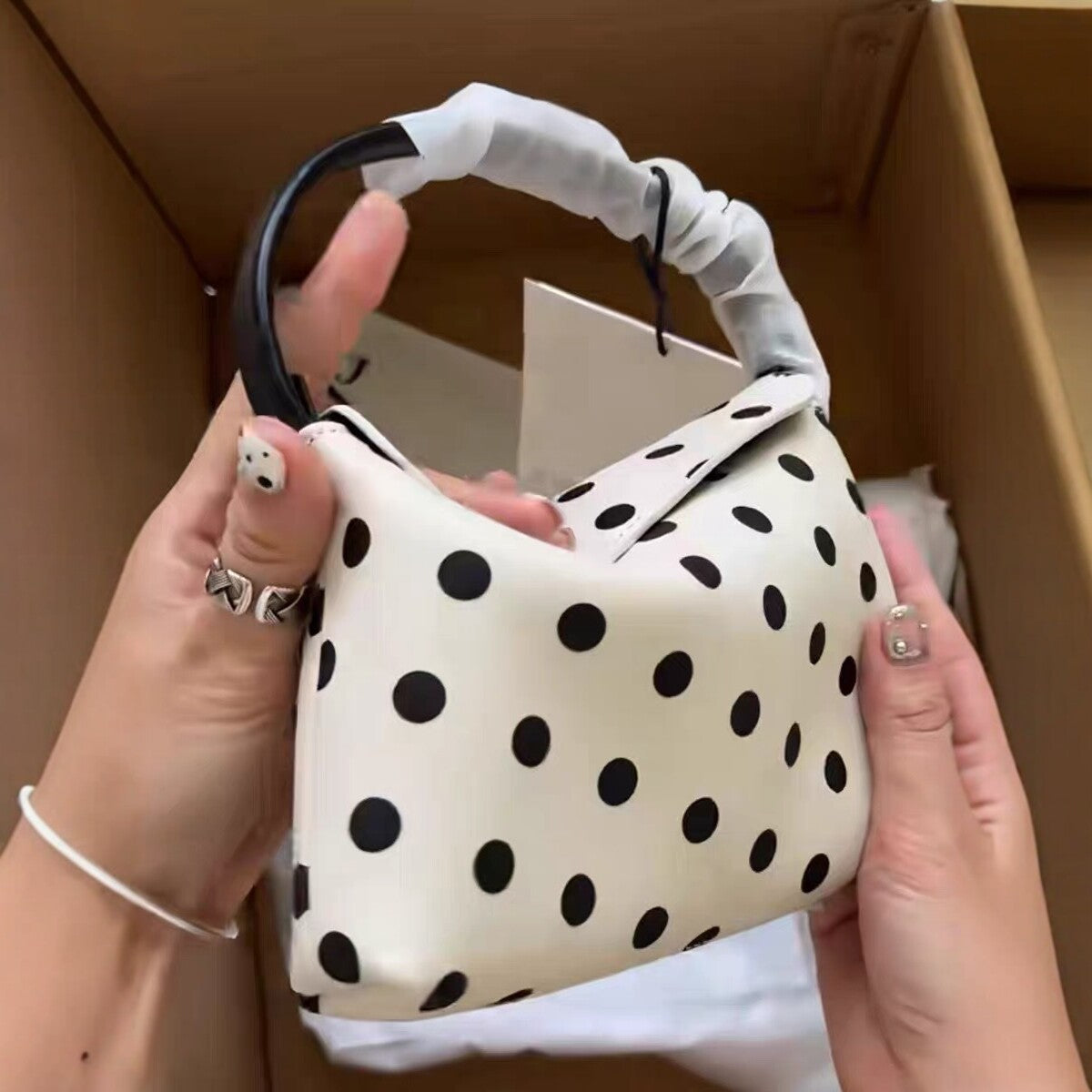 Ivory Polka Dot Flap Shoulder Bag