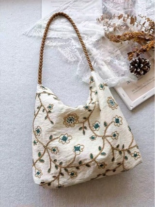 Embroidered Vine Canvas Tote