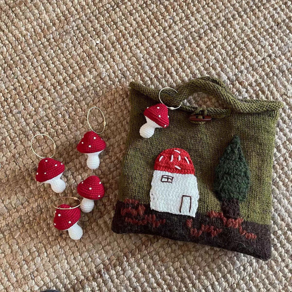 Forest Mushroom Knit Tote