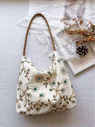 Embroidered Vine Canvas Tote