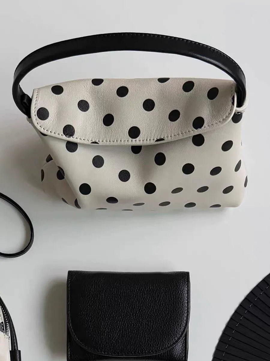Ivory Polka Dot Flap Shoulder Bag