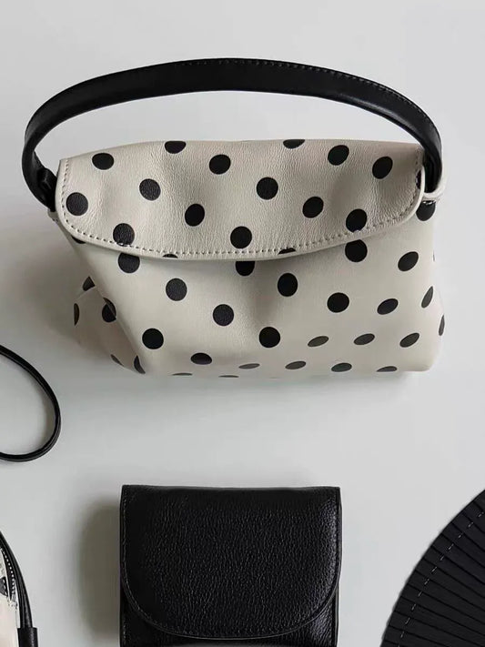 Ivory Polka Dot Flap Shoulder Bag