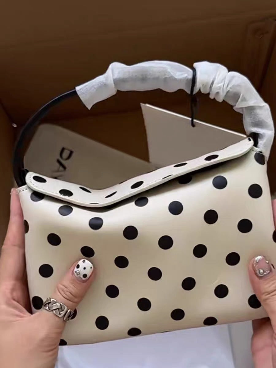 Ivory Polka Dot Flap Shoulder Bag