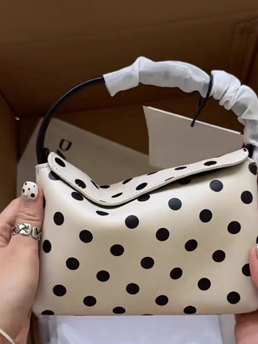 Ivory Polka Dot Flap Shoulder Bag