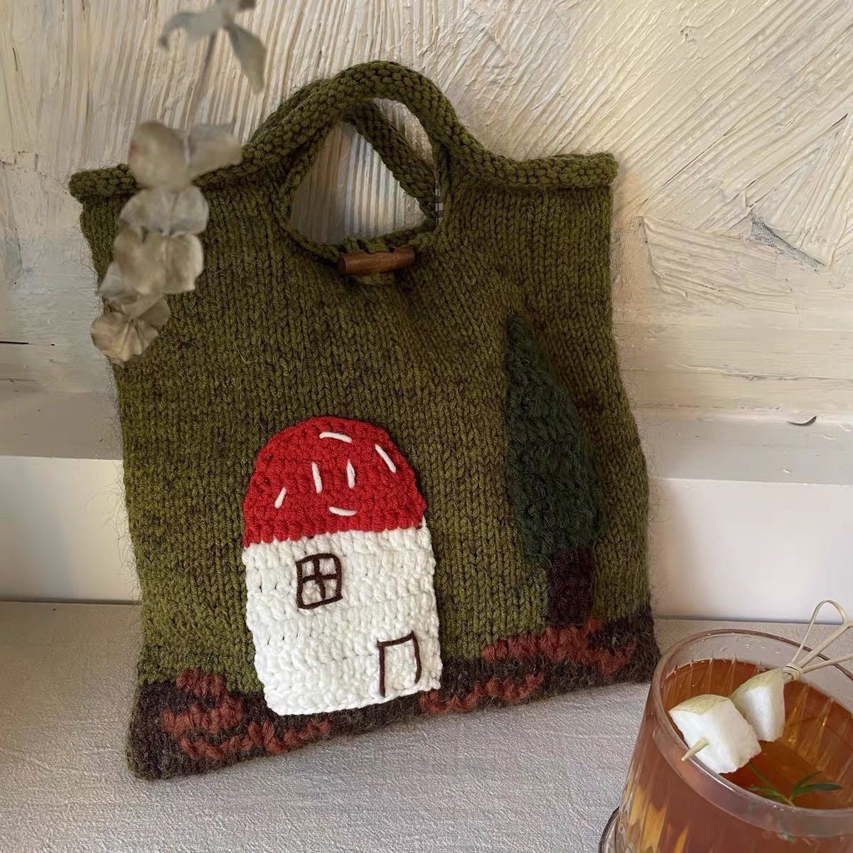Forest Mushroom Knit Tote