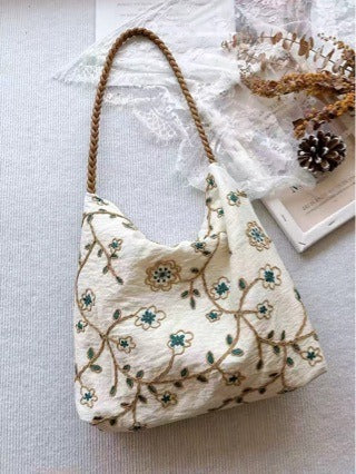 Embroidered Vine Canvas Tote